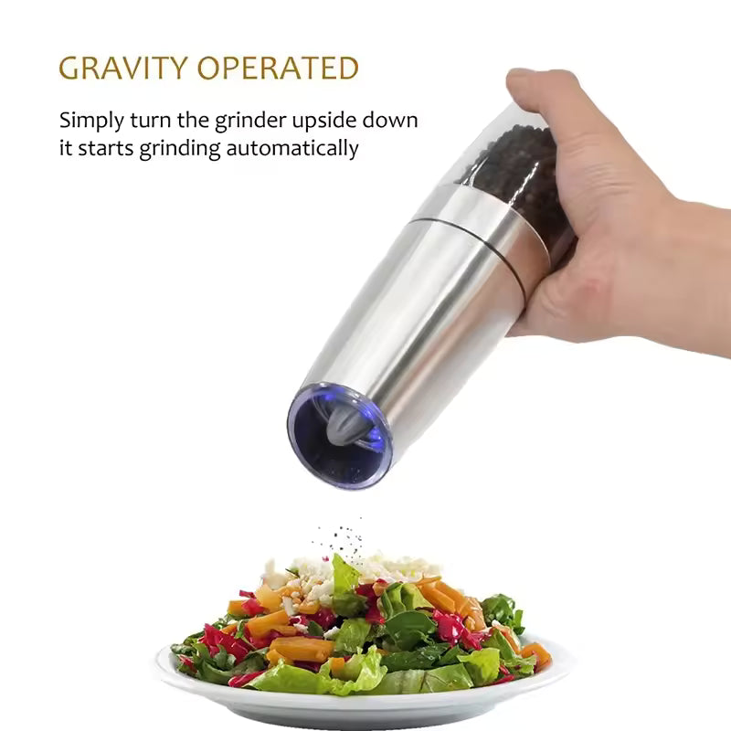 Electric Automatic Salt Pepper Grinder Gravity Spice Mill Battery-Operated Adjustable Coarseness One Hand Operated Kitchen Tool